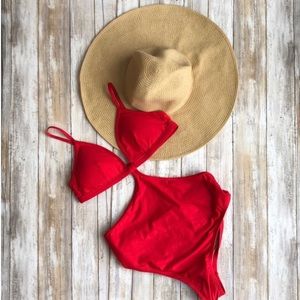 J. Crew Cutout One Piece Swimsuit in Red SZ 8 NWT